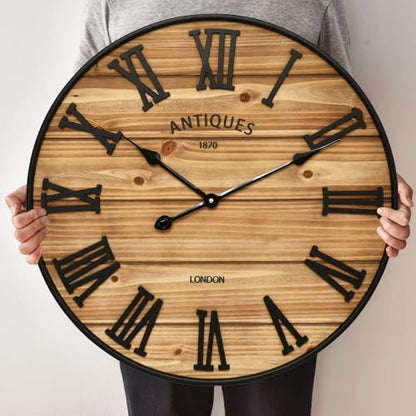 24 Inch Farmhouse Wall Clock - Antique Rustic Wood Finish, Silent Battery-Operated Timepiece with Stylish Decor for Home, Office, Kitchen, Bedroom & Living Room - size: 24 Inch