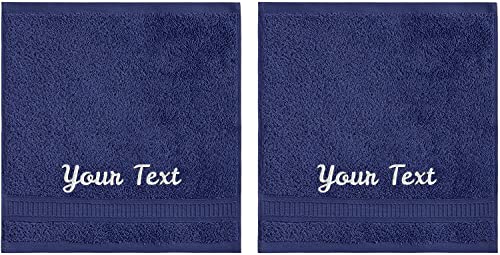 LA' HAM MAM FINE LIVING Personalized Towels Set with Embroidered Text - 2 Pack Highly Absorbent & Super Soft Turkish Cotton Bath Washcloths for Spa, Gym, Pool and Hotels - Monogrammed Towels - Navy - color: Navy, size: 2 Pack Washcloths