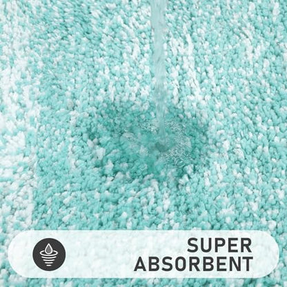 Bsmathom Bathroom Rug Set 4 Piece, Plush Microfiber Bath Mat, Teal | Extra Water Absorbent, Non Slip Washable Runner Bath Rugs with Toilet Lid Cover and U-shaped Contour Toilet Mat - color: Teal, size: 18"x26"+18"x48"+U20"x24"+Cover19"x21"