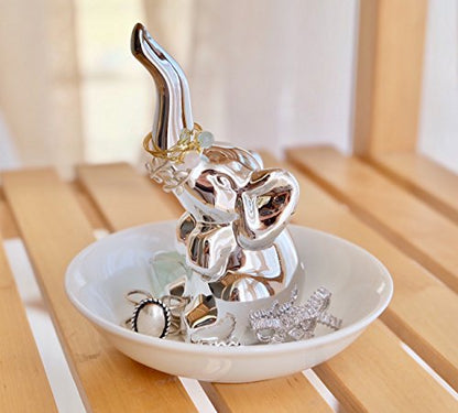 PUDDING CABIN Elephant Gift for Women - Elephant Trinket Dish for Rings Earrings Organizer - Elephant Decor for Women Girls Her Friends Birthday Valentine's Day Xmas Gifts - style: Elephant Sliver