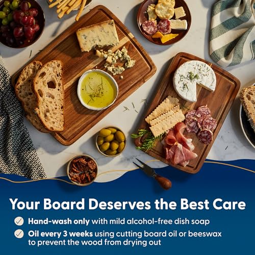 Sonder LA Doheny Duo Small Acacia Wood Cutting Board Set, 14x10x1 & 12x8x1" | Non-toxic, Edge Grain, Juice Groove, Thickness Prevents Warping, Compact Daily Use, Built-in Handles, Gift Box, 3 lbs & 2 lbs - color: Doheny | Acacia | Edge Grain