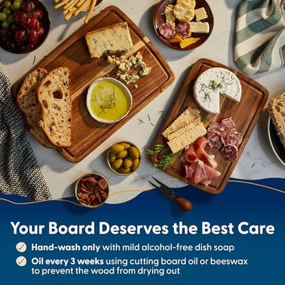 Sonder LA Doheny Duo Small Acacia Wood Cutting Board Set, 14x10x1 & 12x8x1" | Non-toxic, Edge Grain, Juice Groove, Thickness Prevents Warping, Compact Daily Use, Built-in Handles, Gift Box, 3 lbs & 2 lbs - color: Doheny | Acacia | Edge Grain