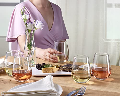Pasabahce Premium Wine Glasses Set of 6-14.4 Oz Stemless Wine Glass - Exclusive Wine Tumbler Set for Red or White Wine Glasses - Modern Design Drinking Glasses Set