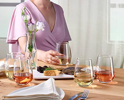 Pasabahce Premium Wine Glasses Set of 6-14.4 Oz Stemless Wine Glass - Exclusive Wine Tumbler Set for Red or White Wine Glasses - Modern Design Drinking Glasses Set