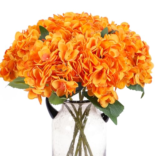 Kimura's Cabin 6pcs Hydrangea Artificial Flowers Fall Fake Hydrangea,Orange | Faux Hydrangeas Flower with Stems,Wedding Bouquets Arrangement ,Home Table Centerpieces,Autumn Floral,Halloween Party Decor - color: Orange Yellow