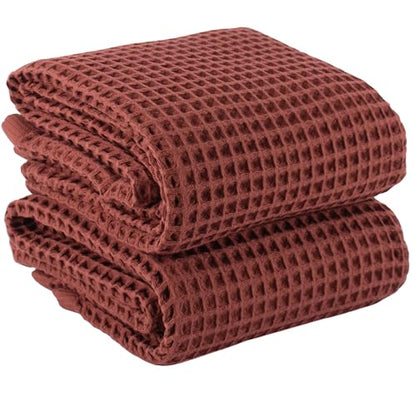 PÜSKÜL 2-Piece Natural 100% Turkish Cotton Waffle Bath Towels Extra-Large | Brick-Red, 32x63" Bath Sheet Towel, Light Soft Absorbent Quick-Dry Lint-Free Premium Honeycomb Weave Oeko-Tex Made in Turkiye - color: Brick
