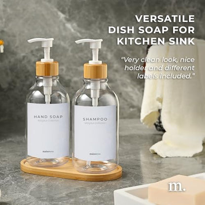 MaisoNovo Hand and Dish Soap Dispenser for Kitchen Set of 2-16.9oz Clear Dish and Hand Soap Dispenser Set for Kitchen - Clear Plastic Bottles x 2 with White Bamboo Pumps & Tray - color: Plastic Clear Bottles/White Bamboo Pumps