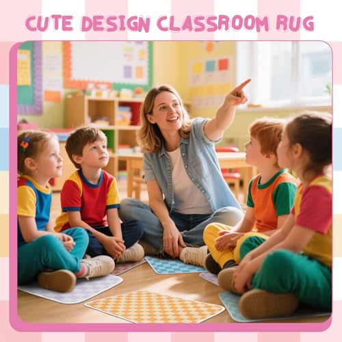 24Pcs Colorful Carpet Squares,12.5 * 16.5in Checkered Floor Seat Non-Slip Rug Mat Classroom Rug Suitable for Kindergarten Daycare Center Playroom Kids Room - color: Grid
