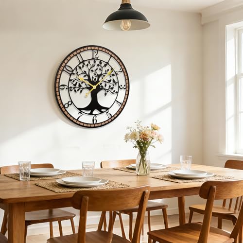 20" Farmhouse Bird Branch Wall Clock with Metal Tree Design | Bird branch accent with quiet movement, hardware included, 1 AA battery not included; approx. 3.5 lb for medium wall spaces - color: Arab, size: 20'' x 20''
