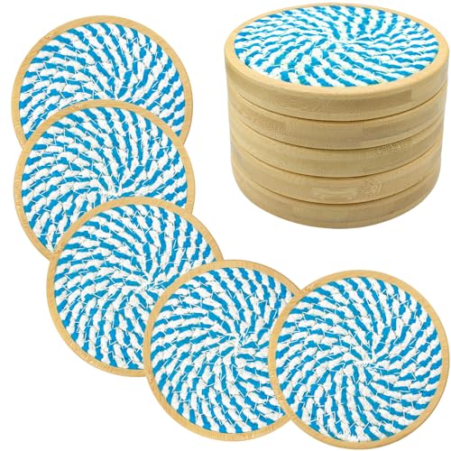 Eykao 5 Pack Absorbent Coasters for Drinks, 4.3 Inches Cork for Coffee Tables, Wooden Drink Protection, Cute for Kitchen, Farmhouse, Bar, and Office (Blue) - color: #4 Blue, size: 5 Pack
