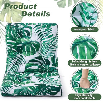 Hoteam 4 Set Outdoor Patio Chair Cushions 20 x 42 in Deep Seat Waterproof Patio Cushions Set for Furniture Replacement Removable Seat and Back (Monstera Deliciosa) - style: Monstera Deliciosa