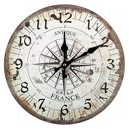 Bdor Nautical Wooden Wall Clock for Living Room, Kitchen, Home, Bedroom | 12 inch Non-Ticking Vintage Design Rustic Decor