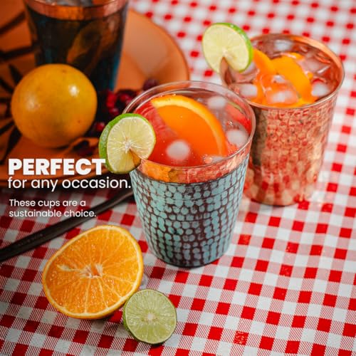 Handcrafted Copper Cups Set - 4 Unique 15 oz Tumblers for Wine & Water | Copper Water Bottle | 100% Authentic Santa Clara, Mexico Craftsmanship | Eco-friendly Gift for Health Enthusiasts - color: Turquoise