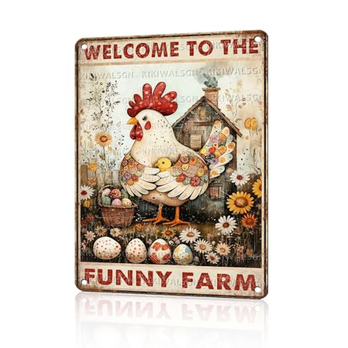 Chicken Metal Sign Chicken Coop Metal Decor Welcome To The Funny Farm Tin Signs Vintage Farmhouse Poster Rustic Wall Decor For Home Farm Poultry House Cafe Kitchen Bar Yard Gate 16 * 12 In - color: Vintage Chicken Tin Sign 5, size: 30X40cm(12*16in)