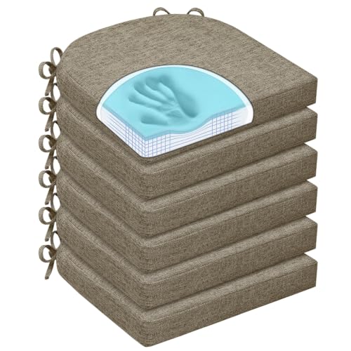 Chair Cushions for Dining Chairs, Non Slip Chair Pads with Ties and Washable Covers, Memory Foam Kitchen Chair Cushions Set of 6, 16"X16"X2.5", Khaki - color: Khaki, size: Pack of 6