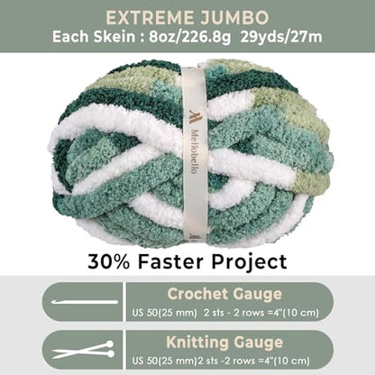 Jumbo Chunky Yarn for Hand Knitting - Super Thick Chenille Chunky Yarn for Crocheting - Extra Soft Bulky Fluffy Blanket Big Yarns 8 Jumbo Pack (27yds,8 oz Each Skein) - color: Forest Afternoon
