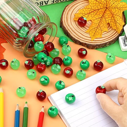 JUNEBRUSHS 50 Pcs Mini Resin Apples Red Green Tiny Apples Figurines | Artificial Fall School Crafts Ornaments for Vase Filler, Party Supplies, Home School Table Decor - style: Apple Style
