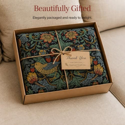 William Morris Strawberry Thief B Blue Tapestry Throw Pillow Cover 18 x 18 - color: Blue Strawberry