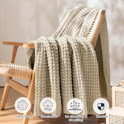 PHF Chenille Waffle Knit Throw Blanket- Plush Warm & Cozy 50" x 60" Ultra Soft Blanket- Chunky Fluffy Waffle Throws for Couch Bed Sofa - Natural - color: Natural, size: Throw(50"X60")