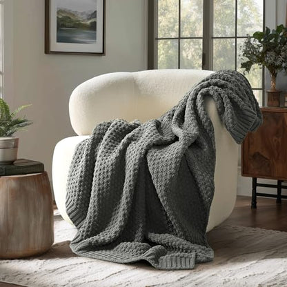 EVERGRACEHOME Chunky Chenille Knit Throw Blanket, 60 x 80, Charcoal Gray | Sculpted Moss Stitch, Chic Modern Farmhouse, All-Season Warmth, OEKO-TEX® Certified, Elegant Blanket for Couch, Bed, Sofa - color: Charcoal Gray, size: 60" X 80"