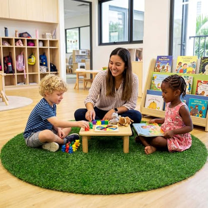 2 Pack Artificial Grass Mats for Class Back to School Round Classroom Rug | 39 Inch Floor Cushions, First Day of School Educational Mat, Non Slip Back to School Learning Playing Areas