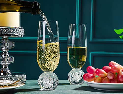 Hanjue Lead-free Crystal Champagne Glasses Set of 4, 7 Oz Clear Champagne Flutes, Ideal for Gifts, Parties,Wedding,Christmas - Long-lasting and Reusable Bar Glassware (bubble ball) - color: Bubble Ball
