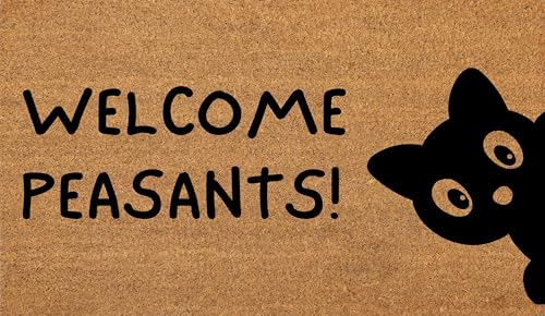 Coir Door Mats 17" X 30", Non-Slip Sturdy, PVC Backed Heavy Duty, Easy to Clean, Ideal for Door Entrance, Patio, Porch, Backyard, Garages, Sneaky Welcome Peasants - color: Welcome Peasants