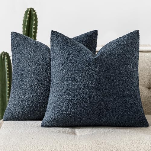 Pack of 2 20x20 Inch Decorative Boucle Throw Pillow Covers Textured Square Pillowcaes Accent Solid Cozy Soft Cushion Covers Home Decor for Sofa Couch Living Room Home Decor,Navy Blue - color: Navy Blue, size: 20" x 20" (Pack of 2)