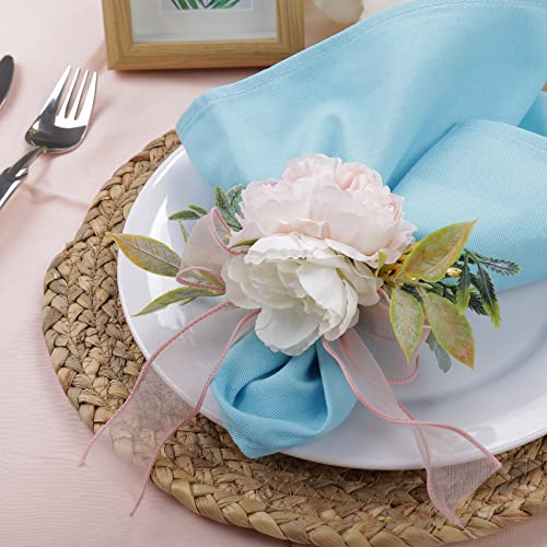 Flower Rose Napkin Rings Set of 4, Handmade Napkin Ring Holders Handcrafts Plant with Leaves Napkin Rings for Thanksgiving Day, Weddings, Family Dinners,Parties or Napkins (Pink Rose) - style: Pink rose