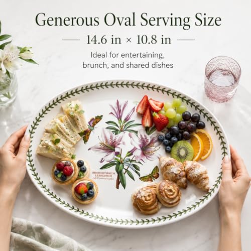 Portmeirion Botanic Garden Oval Serving Dish | 15 Inch Oval Platter | Lily Flowered Azalea Motif | Made from Porcelain | Dishwasher and Microwave Safe | 15" Porcelain Bakeware, Oven to Table, Chip-Resistant, Microwave, Dishwasher, Freezer & Oven Safe for