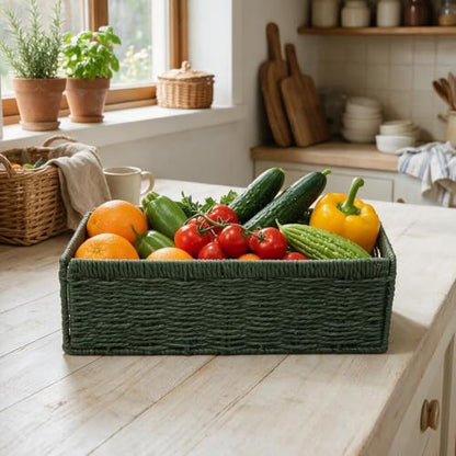Paper Rope Wicker Baskets with Handles, Toilet Paper Basket for Toilet Tank Top, Small Wicke Baskets for Organizing Shelves (Green-2) - color: Green-2