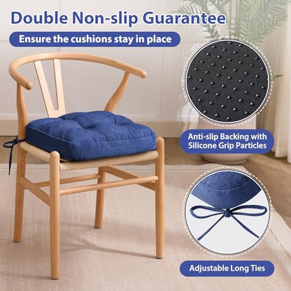 IASEAHK Chair Cushions, Dining Chair Cushions, Tufted Indoor Chair Pads, Set of 2, Navy Blue, 16.5'' x 16.5'' x 3.5'' - color: Navy Blue, size: Pack of 2