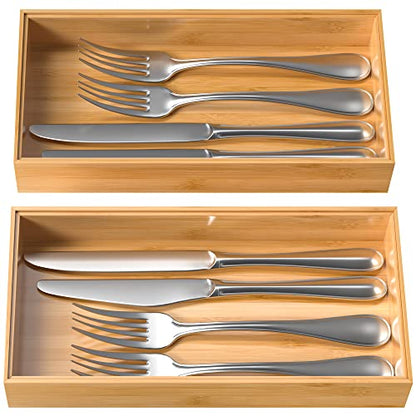 VeyFey Silverware Tray for Drawer, Stackable Kitchen Bamboo Drawer Organizer 12" x 6" x 2" Set of 2 - size: 12" x 6" x 2"