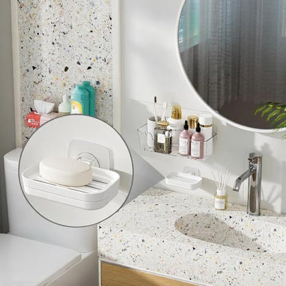 Soap Dish for Shower White Soap Holder with Strong Adhesive(1Pack) | No drilling self-draining design pull-out drip tray perfect for rv bathrooms & kitchens—keeps soap dry mess-free easy clean - color: White