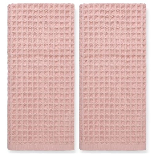 Jacquotha Waffle Hand Towels for Bathroom Decor (Pink) | 2-Piece Cotton Face Towels, Fast Drying & Absorbent, 13” x 29” - color: Pink