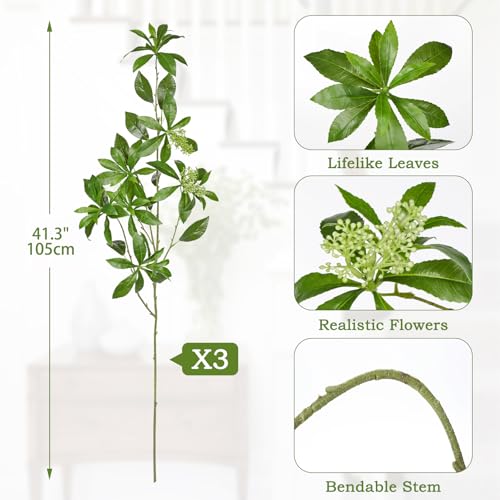41.3" Tall Artificial Greenery Stems Set of 3, Fake Plants Branches Faux Greenery Stems for Tall Vase, Fake Greenerys with Seeds for Home & Office, Party, Wedding, Farmhouse, Desk, Table Centerpieces - size: # Set of 3 Greenery Stems