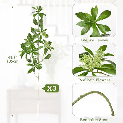 41.3" Tall Artificial Greenery Stems Set of 3, Fake Plants Branches Faux Greenery Stems for Tall Vase, Fake Greenerys with Seeds for Home & Office, Party, Wedding, Farmhouse, Desk, Table Centerpieces - size: # Set of 3 Greenery Stems