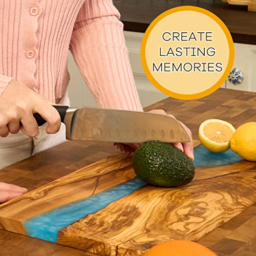 Italian Olive Wood luxury Cheese board with Resin, Charcuterie board, Chopping and Cutting Board for Meat Vegetable & Fruit, Wooden Epoxy Serving Board (Blue And White Gradient) - color: Blue And White Gradient