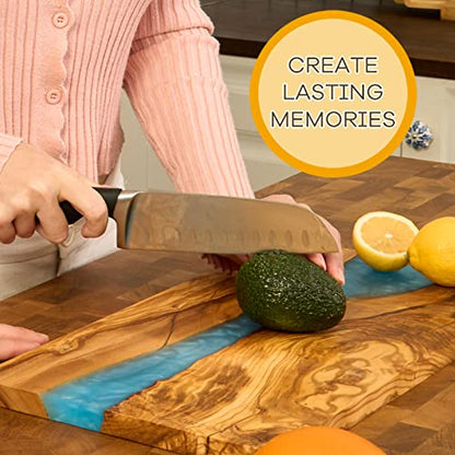 Italian Olive Wood luxury Cheese board with Resin, Charcuterie board, Chopping and Cutting Board for Meat Vegetable & Fruit, Wooden Epoxy Serving Board (Blue And White Gradient) - color: Blue And White Gradient