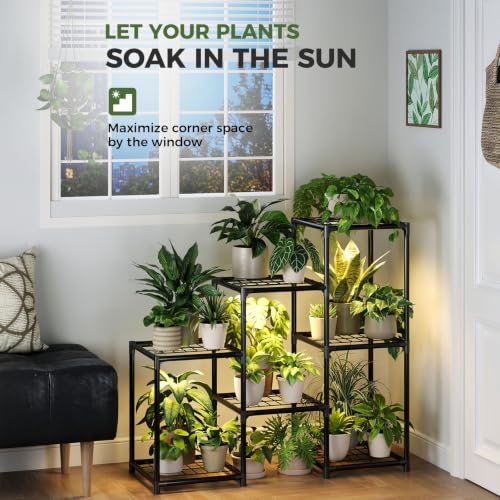 Laposso Plant Stand with Grow Light for Indoor Plants Corner 3 Tier Metal Plant Shelf Outdoor Grow Lights for Indoor Plants Bedroom Living Room