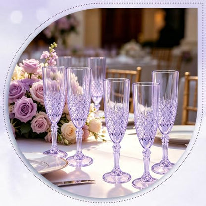 12 Pack Plastic Champagne Flutes, Purple Reusable Champagne Glass | Unbreakable Hard Plastic Mimosa Cups Bulk with Stem, Fancy Stemware for Wedding, Party & NYE Celebration - color: Purple