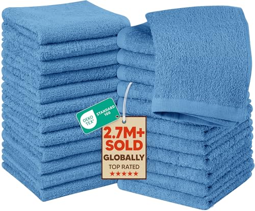 Utopia Towels 24 Pack Washcloths, 12x12 in, 100% Cotton, Electric Blue | Premium 100% Ring Spun Cotton Face Cloths - Highly Absorbent, Fast Drying Soft Feel Fingertip Towels for Daily Use - color: Electric Blue