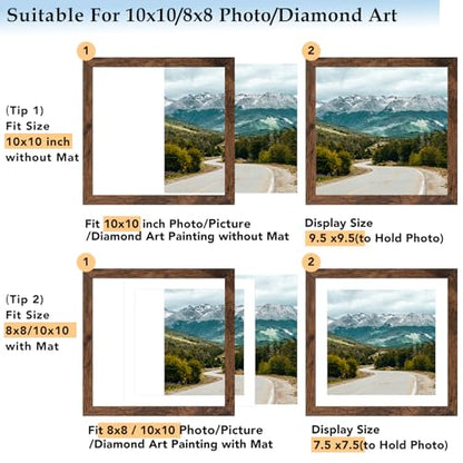 Wood 10x10 Picture Frame with 8x8 Mat, Display 8x8 with Mat or 10x10 Without Mat, Wood 10 by 10 Photo Frame, 10 x 10 Frame for Wall Hanging Display, Deep Brown, 3 Pack - size: 10x10 inch