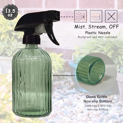 YYTSGG Glass Handheld Spray Bottle, 13.5oz Refillable, Green | Water Spray Bottle, Reusable Adjustable Nozzle Plant Mister Spray Bottles Indoor, for Hair, Cleaning, Gardening, Pets Care - color: Green