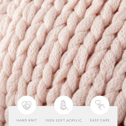 Merit Linens Chunky Knit Throw Blanket - One Size Blush - color: Chunky Hand-knit Blush