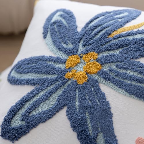YIcabinet Pillow Covers Set of 2, Embroidered Blue Flower Pattern Throw Pillow Cover,Square Cotton Cushion,Pillow Case for Sofa Bedroom Couch,18"x18" - color: Blue18