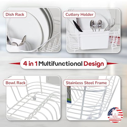 Better Houseware Dish Drying Rack, Space-Saving Dish Drainer Rack for Kitchen Counter, Kitchen Dish Strainer 2-Piece Set with Utensil Holder, White - color: White, size: Standard
