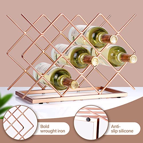 Countertop Wine Rack - 10 Bottle Freestanding Modern Rose Gold Metal Small Wine Rack - Tabletop Wine Holder Stand for Cabinet, Pantry, Wine Bottle Storage… - color: D-rose Gold 10btl