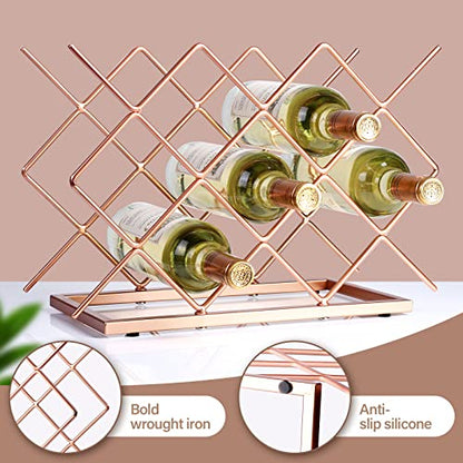Countertop Wine Rack - 10 Bottle Freestanding Modern Rose Gold Metal Small Wine Rack - Tabletop Wine Holder Stand for Cabinet, Pantry, Wine Bottle Storage… - color: D-rose Gold 10btl