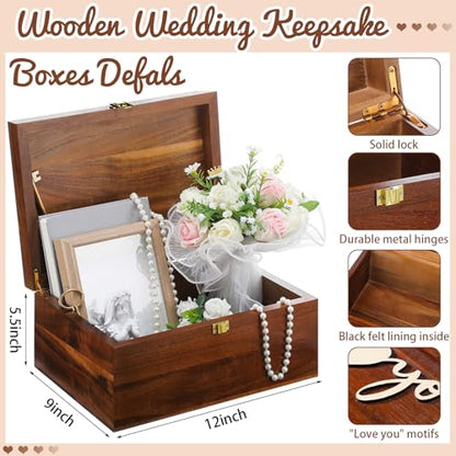 Large Wooden Wedding Keepsake Box with Lid,Love | 12 x 9 x 5.5 Inch Memory Storage, Engagement Gift for Couples Newlyweds, Bridal Shower Organizer, Photo Jewelry Holder - style: Love